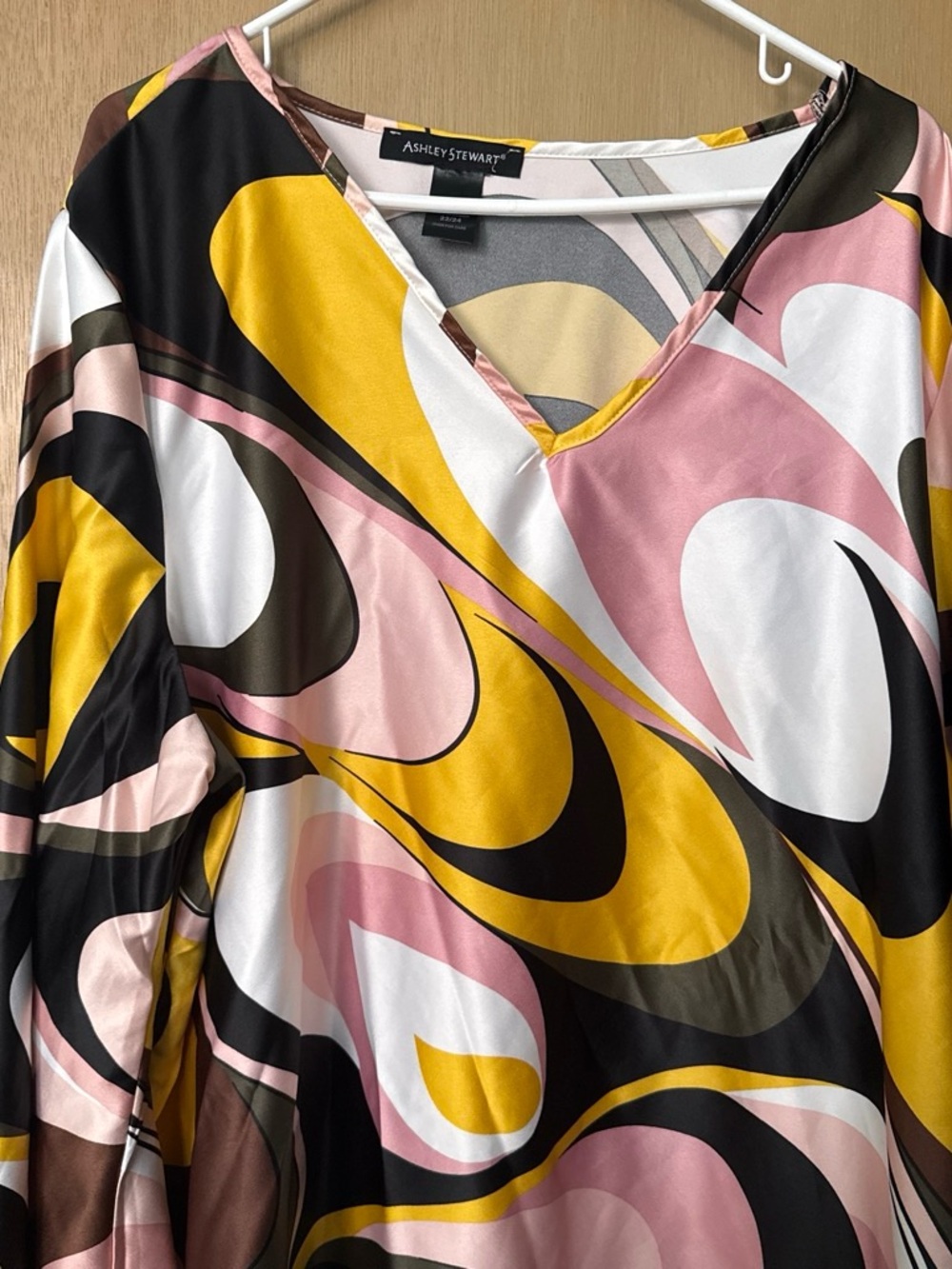 Ashley Stewart Multicolor V-Neck Abstract Print Tunic - Pink, Yellow & Black